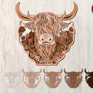 Highland Cow with flowers 6 Layers