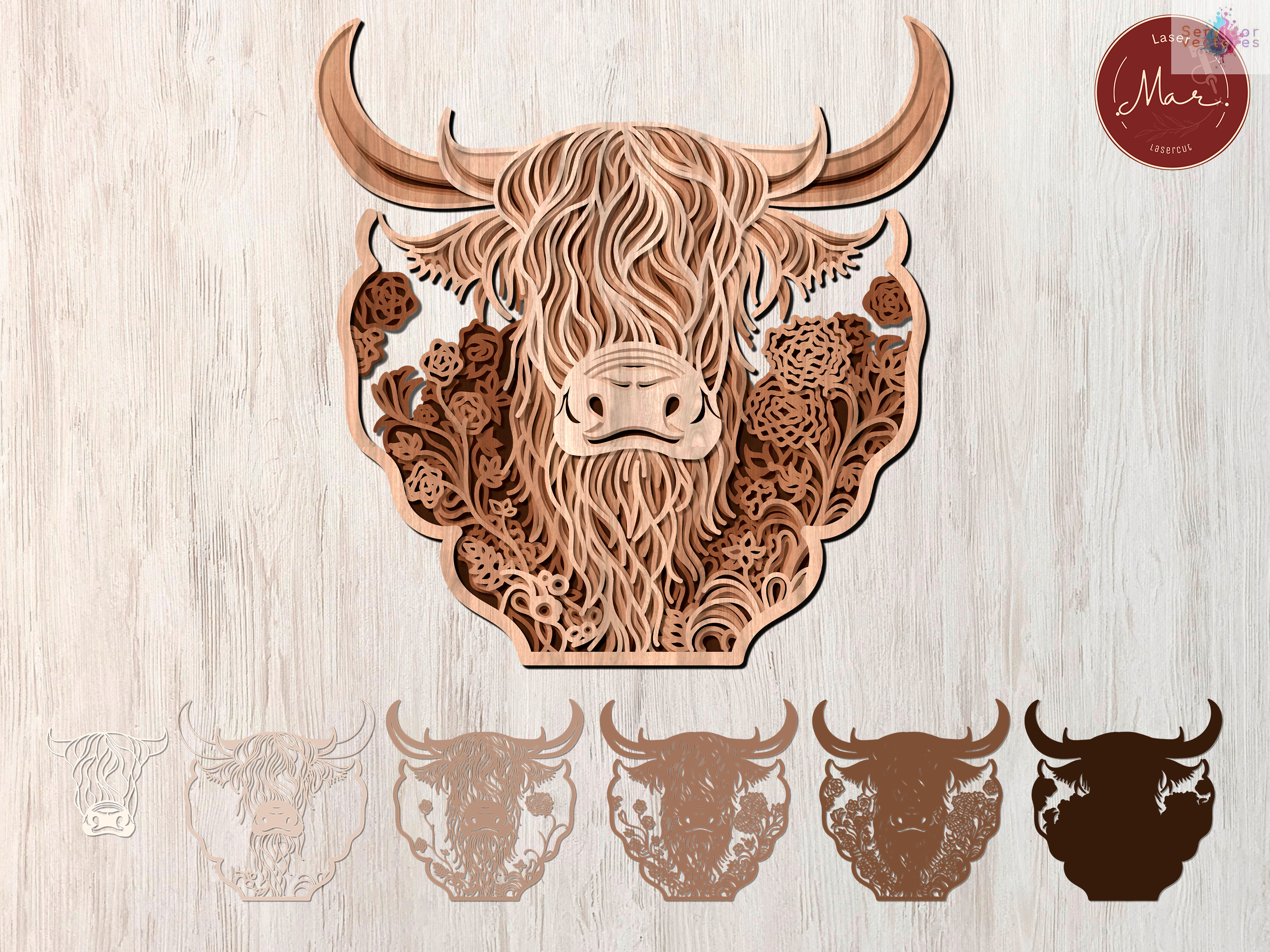 Highland Cow with flowers 6 Layers