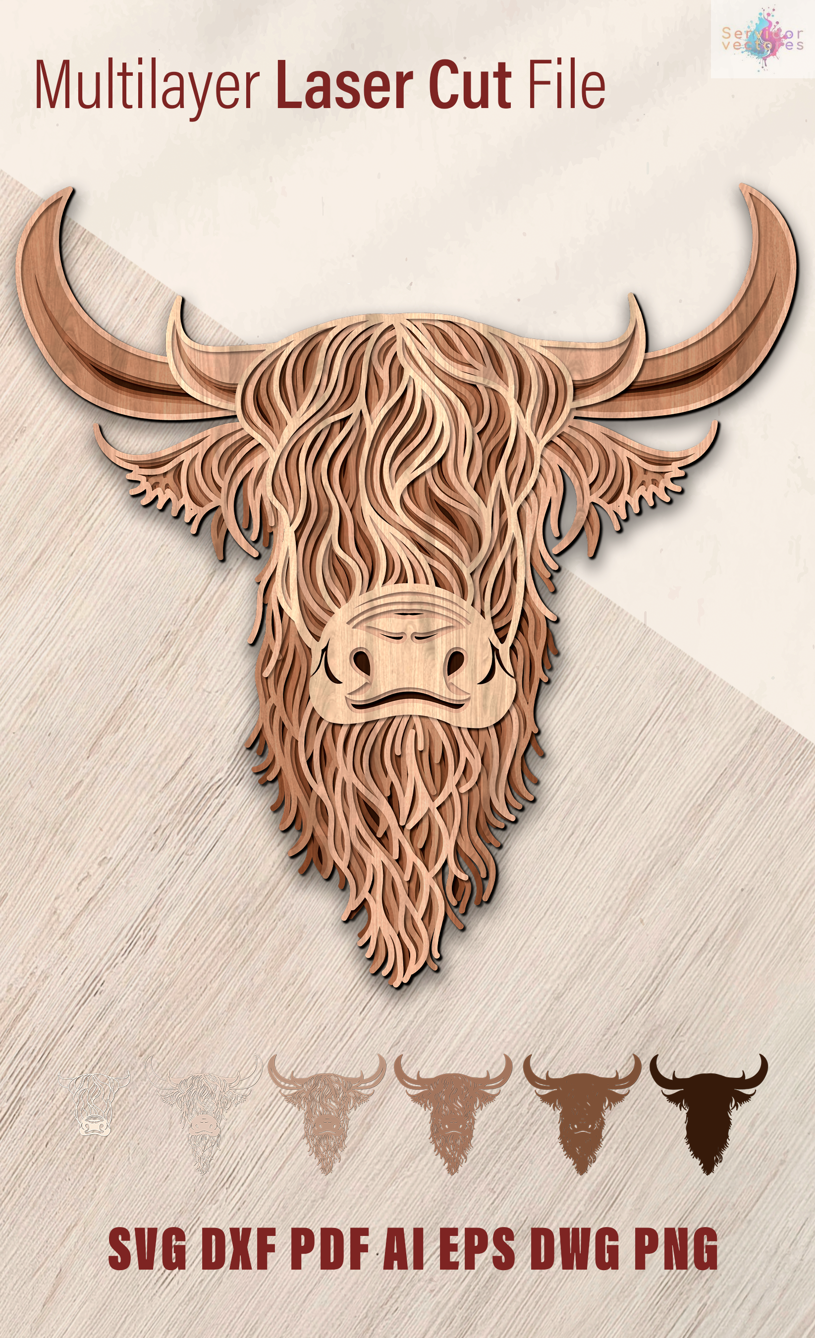 Highland Cow with flowers 6 Layers - Imagen 2