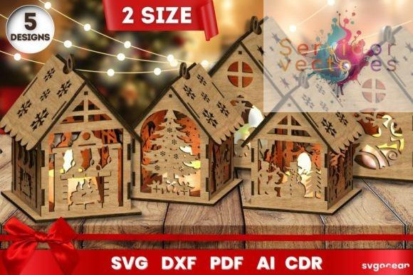 Set de 5 Casitas Motivo Navideño