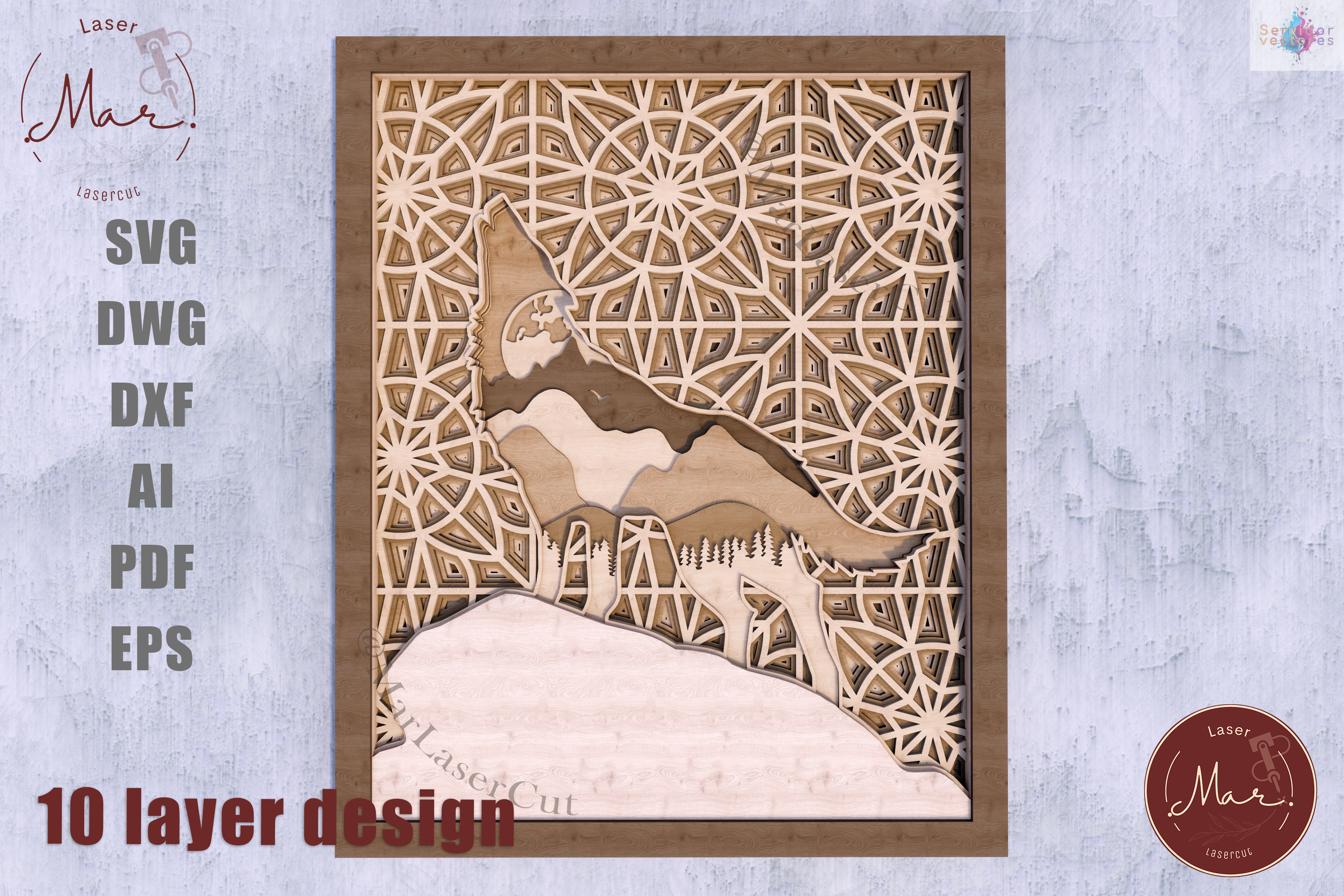 Wolf Silhouette 10 Layers - Imagen 2