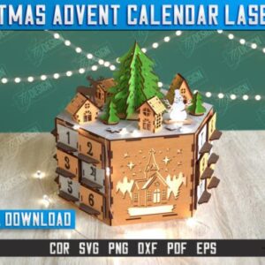 Calendario de Adviento de Navidad - Archivo de Corte Láser