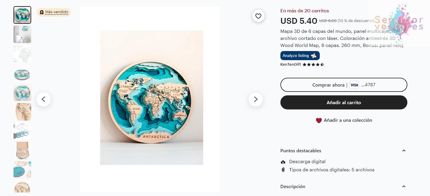 Mapa 3D del Mundo para Corte Láser – ETSY ETSY ETSY - Imagen 9