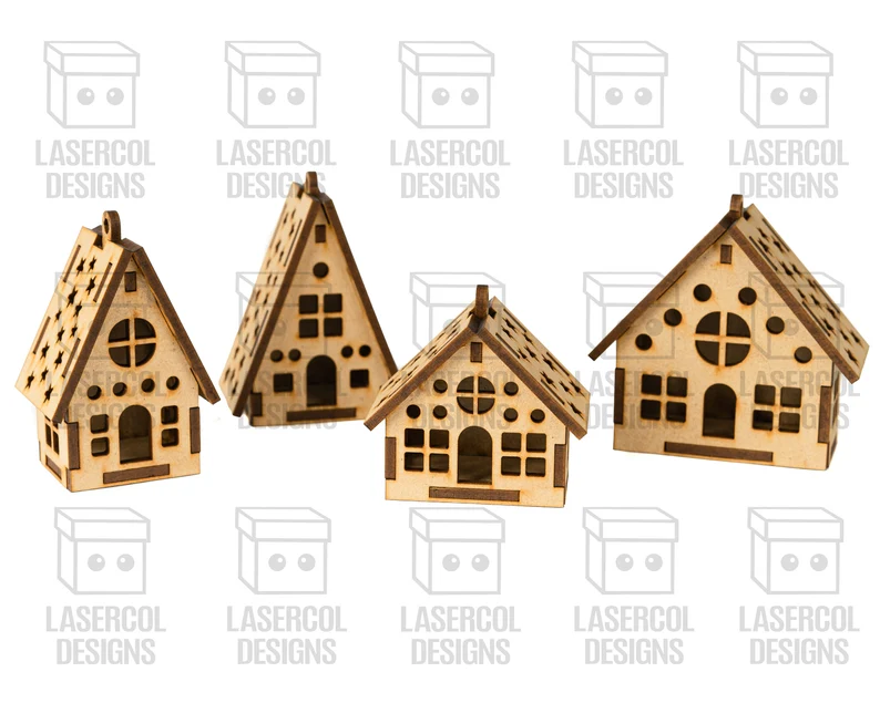 Caja en Forma de Árbol de Navidad con Adornos de Casas – ETSY - Imagen 2