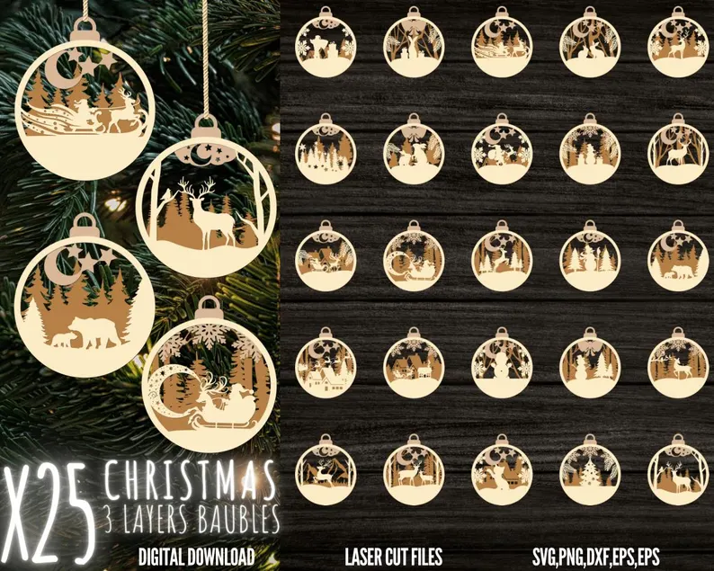 Bundle de 25 Adornos Navideños Colgantes Multicapa – ETSY