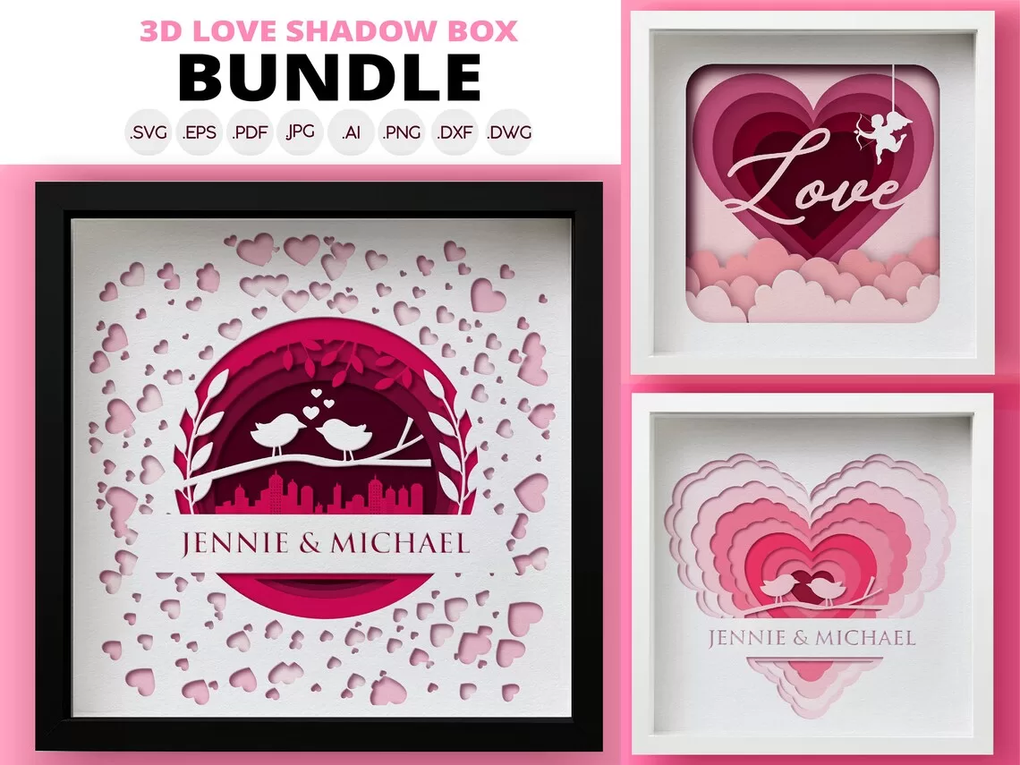 💖✨ Paquete 3D Shadow Box - Motivo San Valentín ✨💖