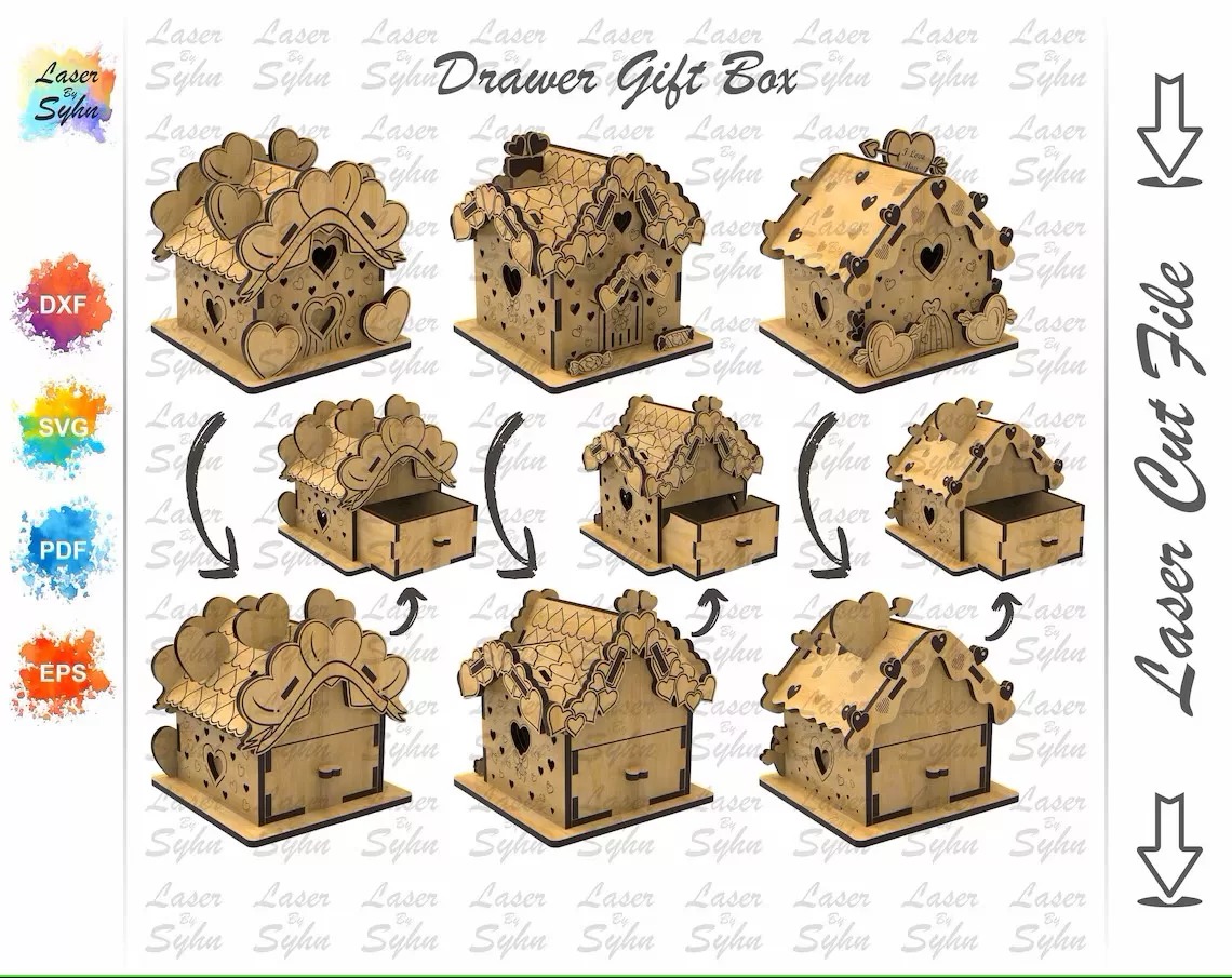 🏠❤️ Set de 3 Casas Motivo San Valentín con Cajón 💌 ETSY - Imagen 2