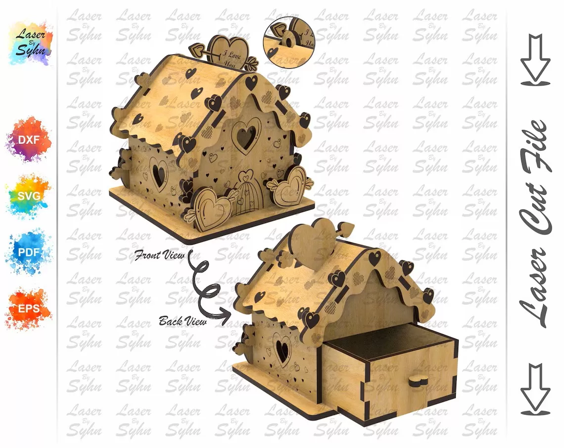 🏠❤️ Set de 3 Casas Motivo San Valentín con Cajón 💌 ETSY - Imagen 4