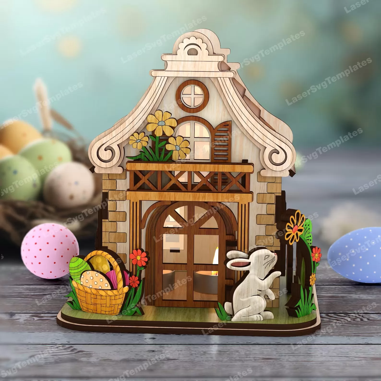 🏡🐰 Casa Candelabro Conejo de Pascuas – Diseño para Corte Láser 🕯️✨ETSY - Imagen 3