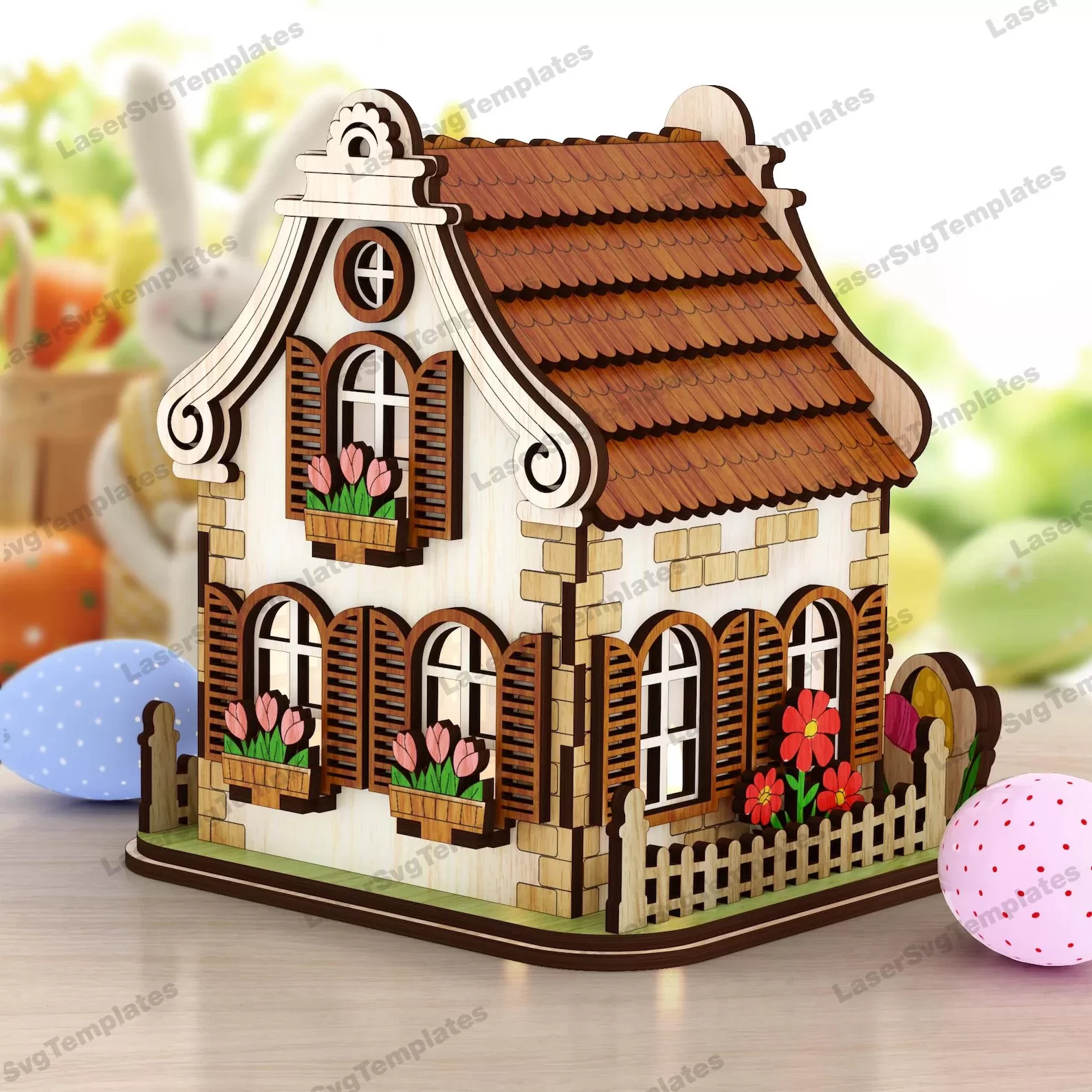 🏡🐰 Casa Candelabro Conejo de Pascuas – Diseño para Corte Láser 🕯️✨ETSY - Imagen 2