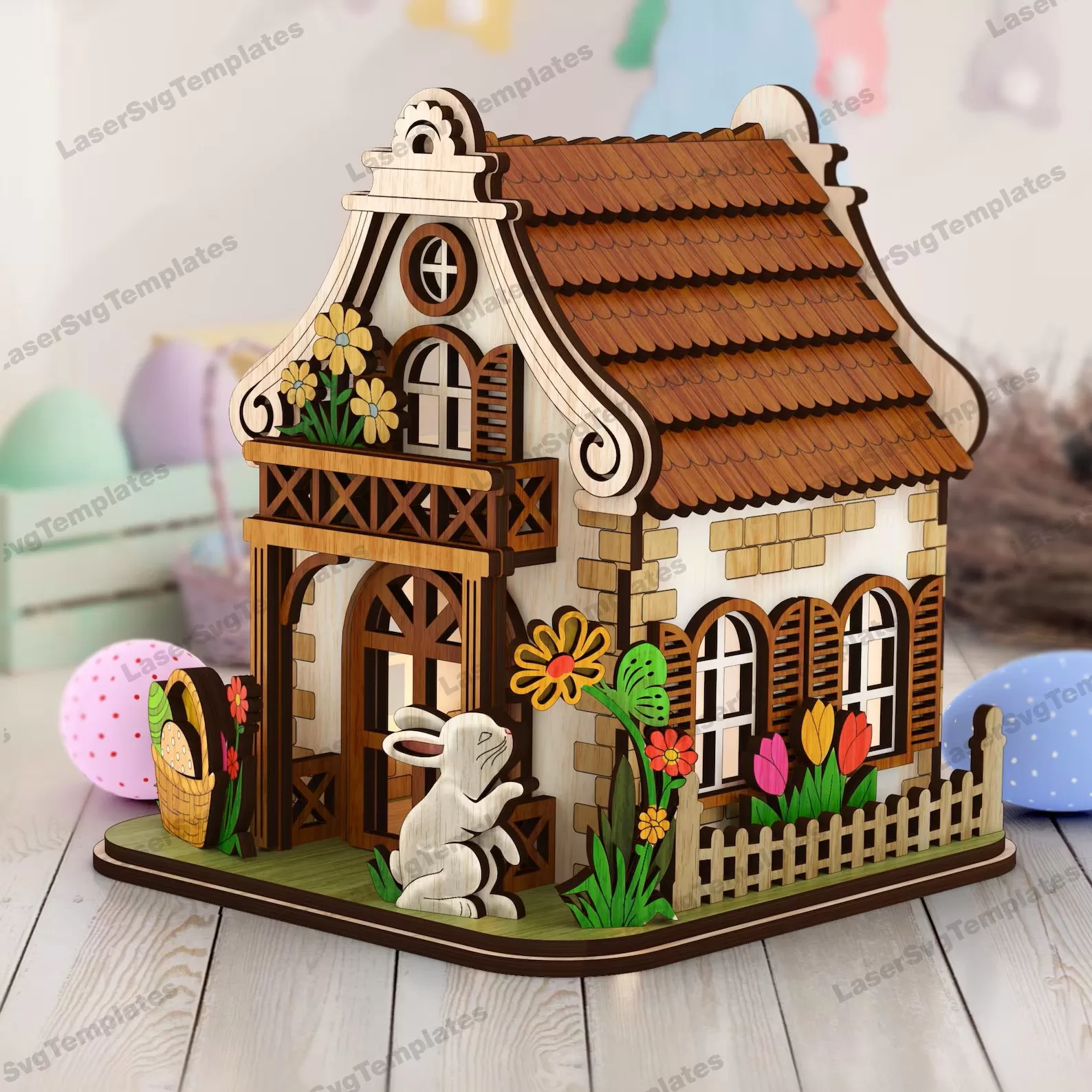 🏡🐰 Casa Candelabro Conejo de Pascuas – Diseño para Corte Láser 🕯️✨ETSY