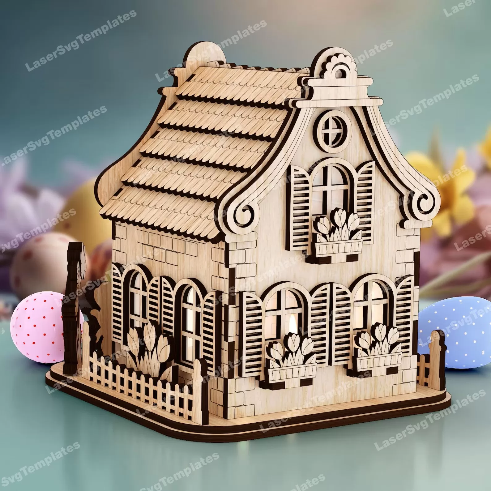 🏡🐰 Casa Candelabro Conejo de Pascuas – Diseño para Corte Láser 🕯️✨ETSY - Imagen 4