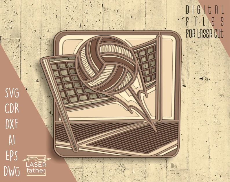🏐✨ Diseño de Voleibol en Capas 3D – Archivo para Corte Láser 🎨📁 - ETSY