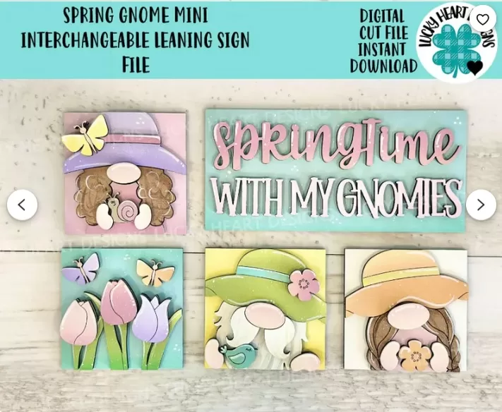 🌸🧙♂️ Gnomo de Primavera con Mini Letrero Intercambiable – Archivo para Corte Láser 🌼🔄 - ETSY