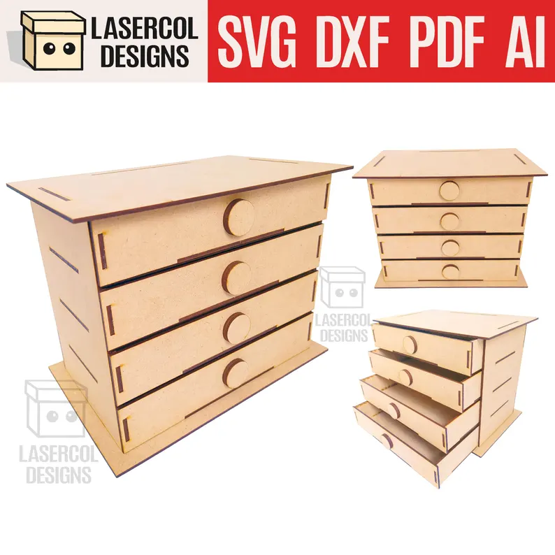 🗄️✨ Organizador de Escritorio – Diseño con 4 Cajones para Corte Láser 🖊️📦 - ETSY