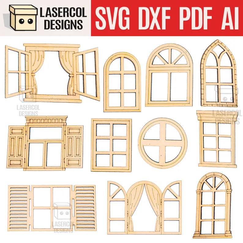 🏠 Variedad de Ventanas – Pack Decorativo para Corte Láser ✨🔨 - ETSY