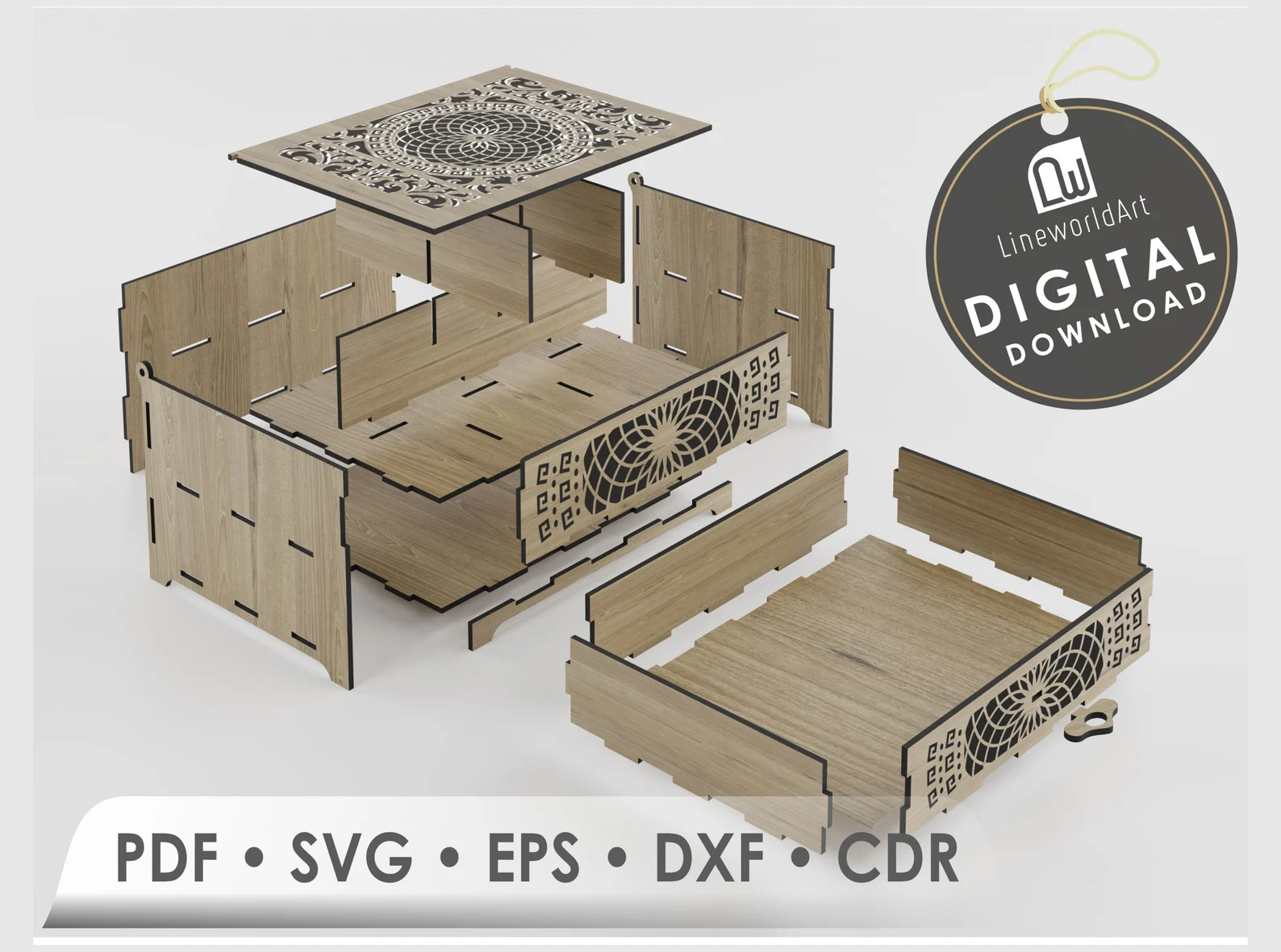💍✨ Caja de Joyería con Cajones – Archivo para Corte Láser 📦🔧 - Imagen 4