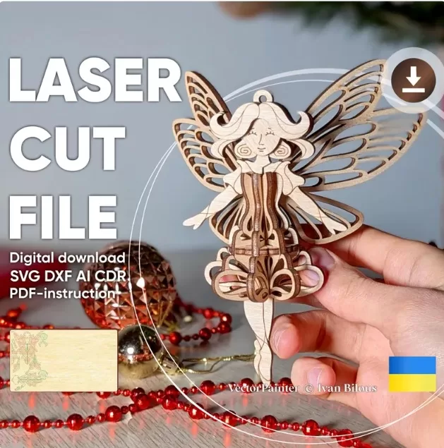 🧚♀️ Adorno de Hada con Alas de Mariposa – Archivos Digitales para Corte Láser ✨