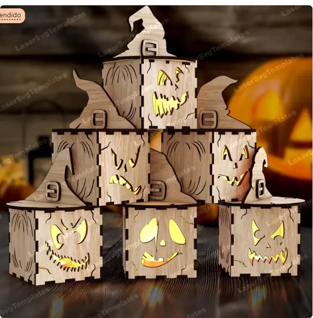 🎃🕯️ Candelabro de Calabaza de Halloween – Pack con 6 Diseños para Corte Láser 👻✨