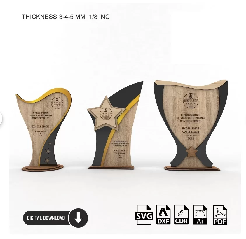 🏆 3 Diseños Únicos de Trofeos – Archivos Digitales para Corte Láser ✨ - Imagen 2