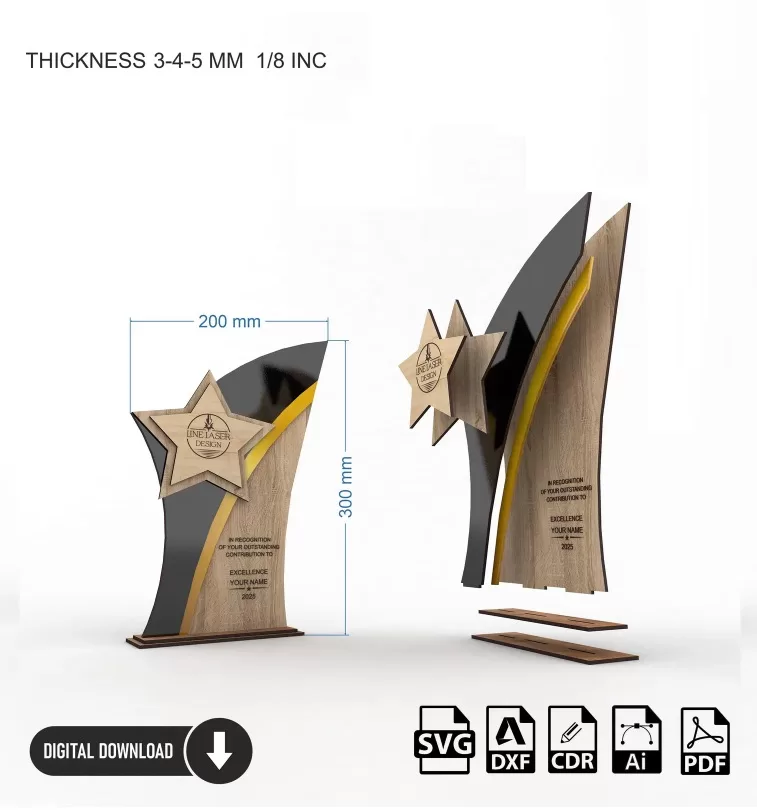 🏆 3 Diseños Únicos de Trofeos – Archivos Digitales para Corte Láser ✨ - Imagen 3