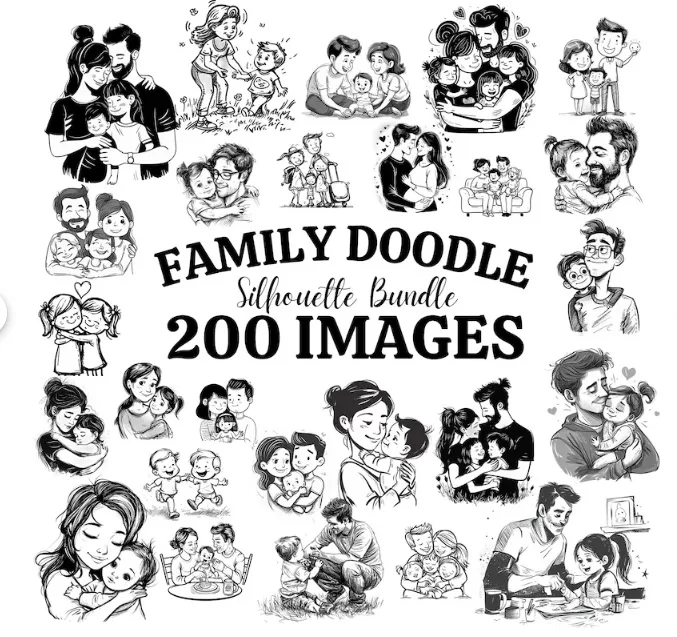 🎨✨ BUNDLE Doodle Familiar | Archivos SVG + PNG